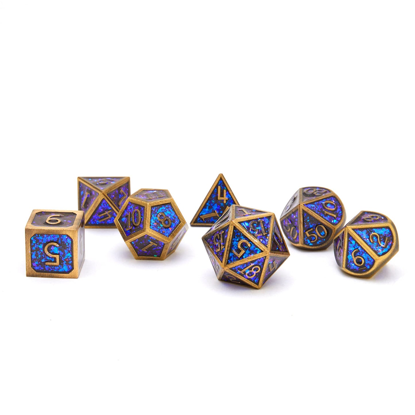 Baojingli Metal Dice Set for D&D, Alloy Steel, Glitter Bronze Finish, Ideal for RPGs and Tabletop Games