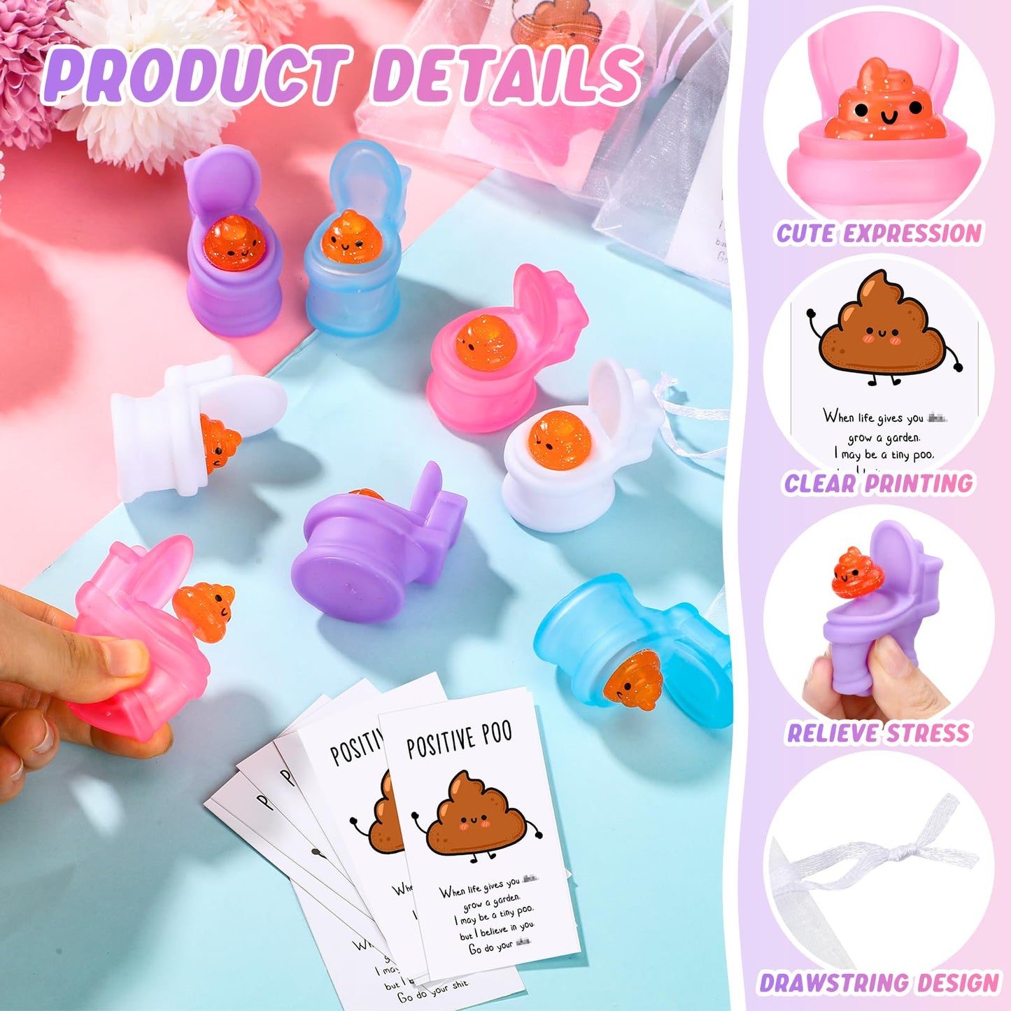 Hydren 24 Sets Funny Positive Poo Gifts Mini Gag Toilet Toys Support Cards With Bags For Employee Appreciation Party Favors Whit