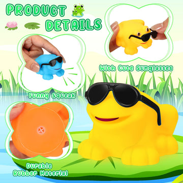 Halloscume 48 Pack Rubber Frogs Bulk Squeak And Floating Rubber Bath Toy Mini Floating Frogs With Sunglasses For Baby Shower Bir