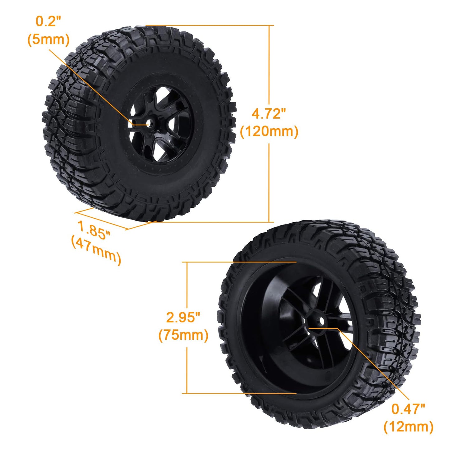 Hobbypark 4-Pack 120mm / 4.7 Inch Outer Diameter Tires & Wheels Foam Inserts 12mm Hex for Traxxas Slash 4x4 2WD BL-2S 1/10 Short