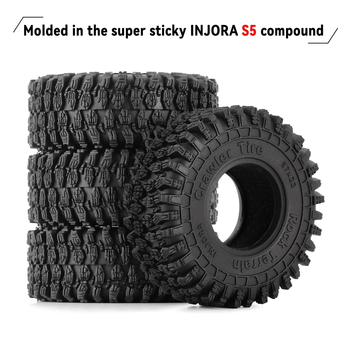 INJORA 1.0 Tires - 57 * 22mm S5 Super Soft Sticky Crawler Tires for TRX4M Axial AX24 SCX24 FCX24 Enduro24 Upgrade,T1016