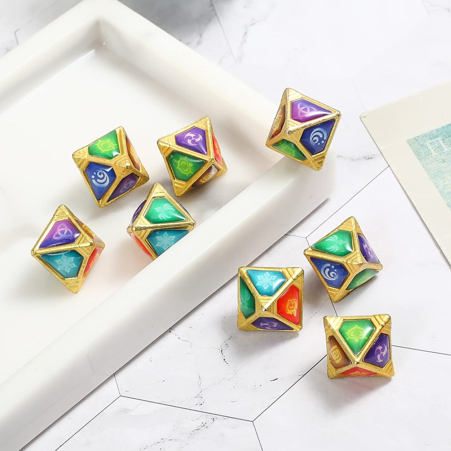 Genshin Impact Genius Invokation Tcg Elemental Dice Game Props Accessories Collection Toys (8 Pcs)