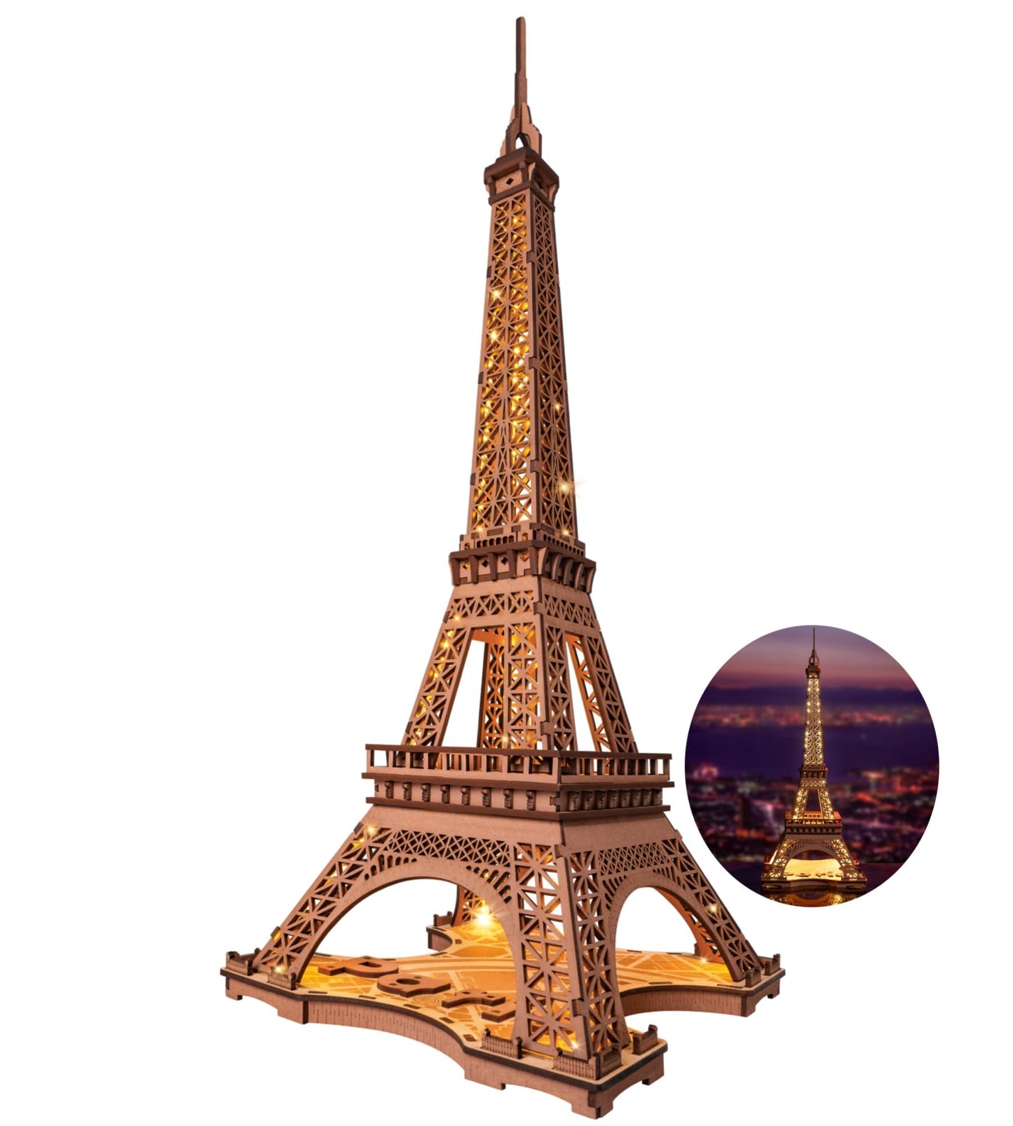 Robotime 3D Puzzle For Adults Diy Model Building Kit With Led Light Wooden Eiffel Tower Craft Kit Architecture Toy Set Brain Teaser Gifts For Kids Teens
