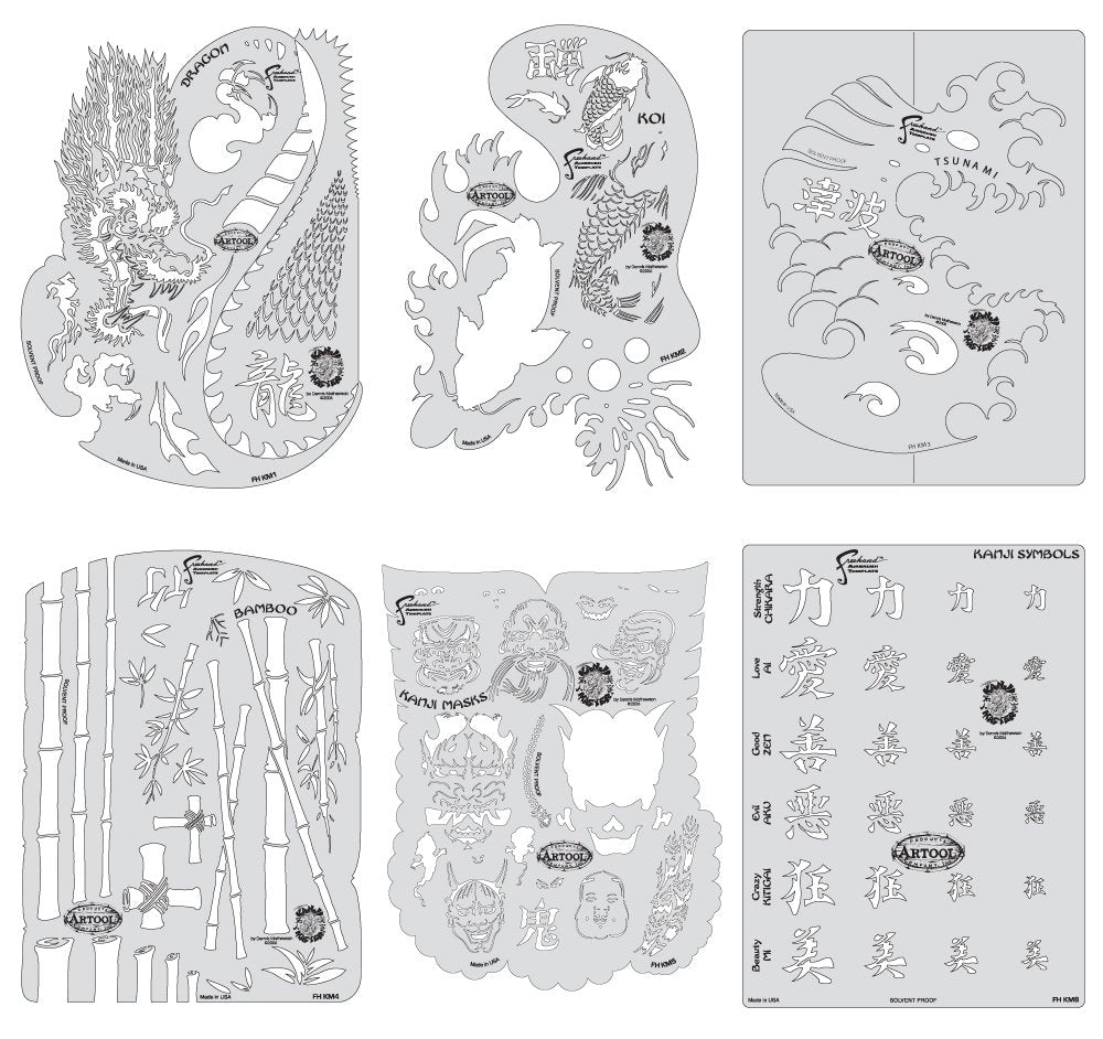 Artool Freehand Airbrush Templates, Kanji Master Mini Series