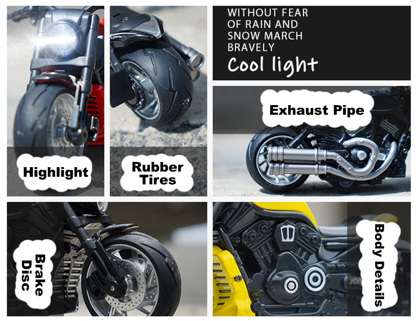 Gilumza Pull Back Motorcycles Toy, Moto Gift With Music Lighting, Wolverine Motorcycle Toys For Boys Kids Age 3-12 Year Old (Bla