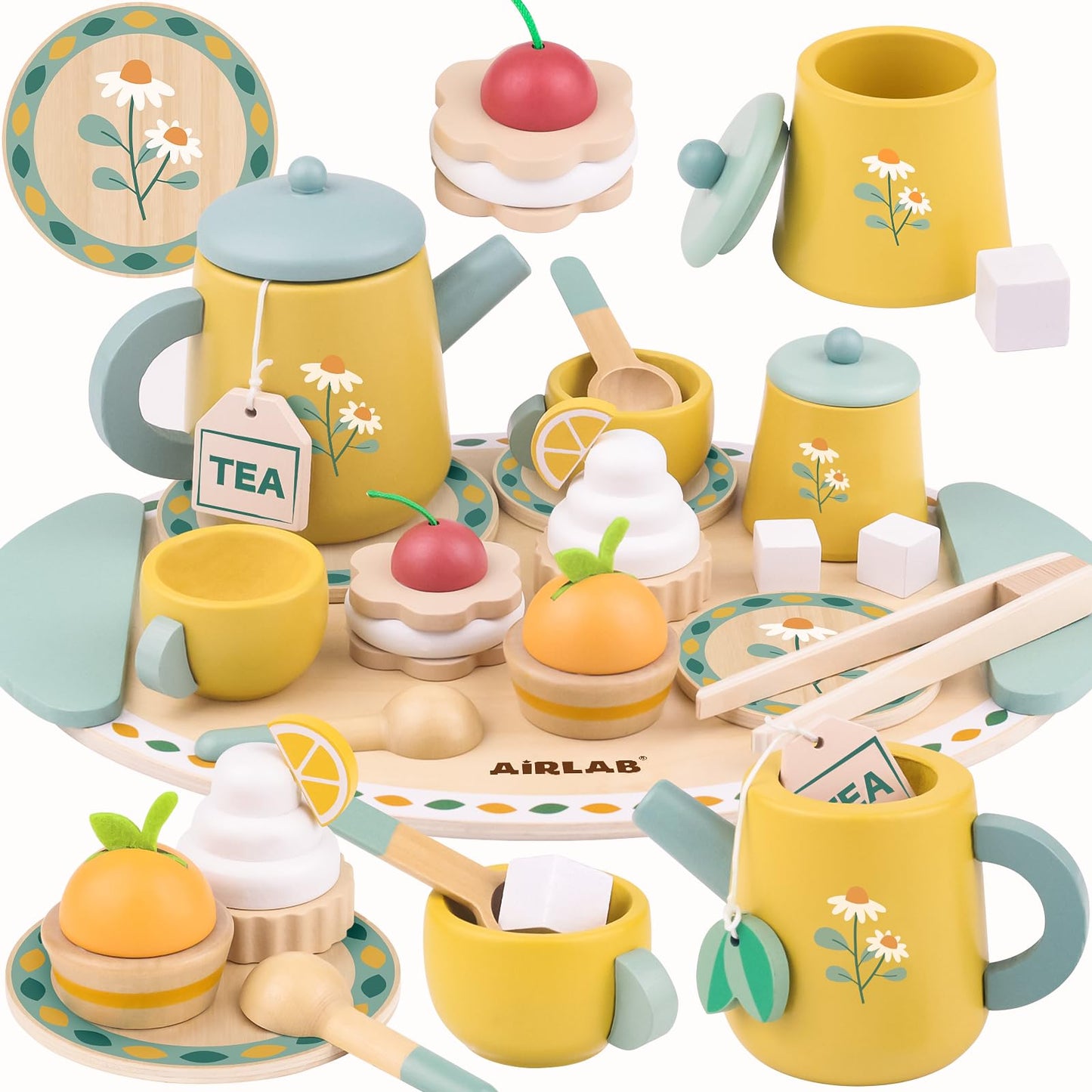 Tea Sets for Toddlers 3-5 Girl Birthday Gift 2 Year Old Princess Party Wooden Play Food Toy Sets for Kids Kitchen Accessories Ag