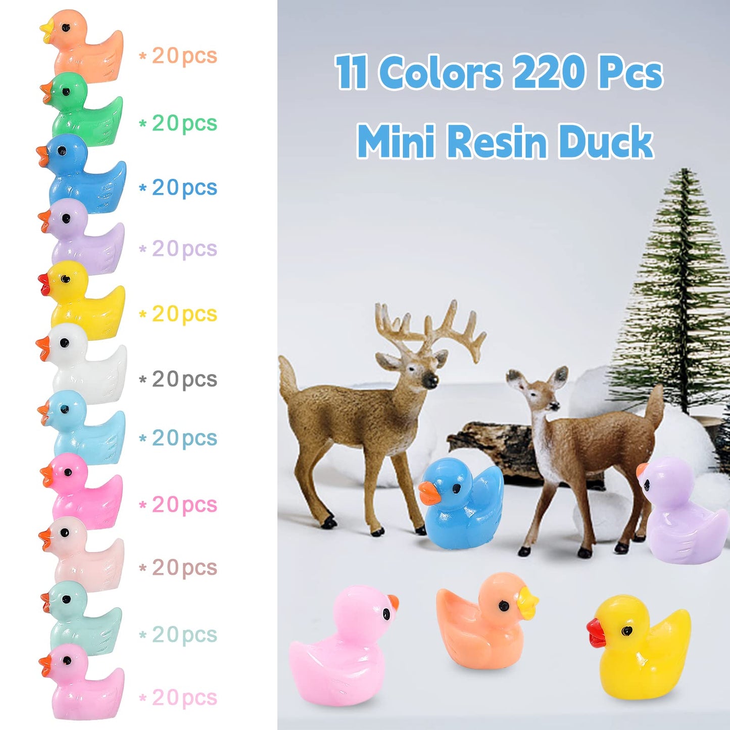 LOUHUA Mini Ducks 220 Pack - Tiny Duck Figurines for Dollhouse Decor, Garden, Aquarium, Party Toys, DIY Charms, Office Activities
