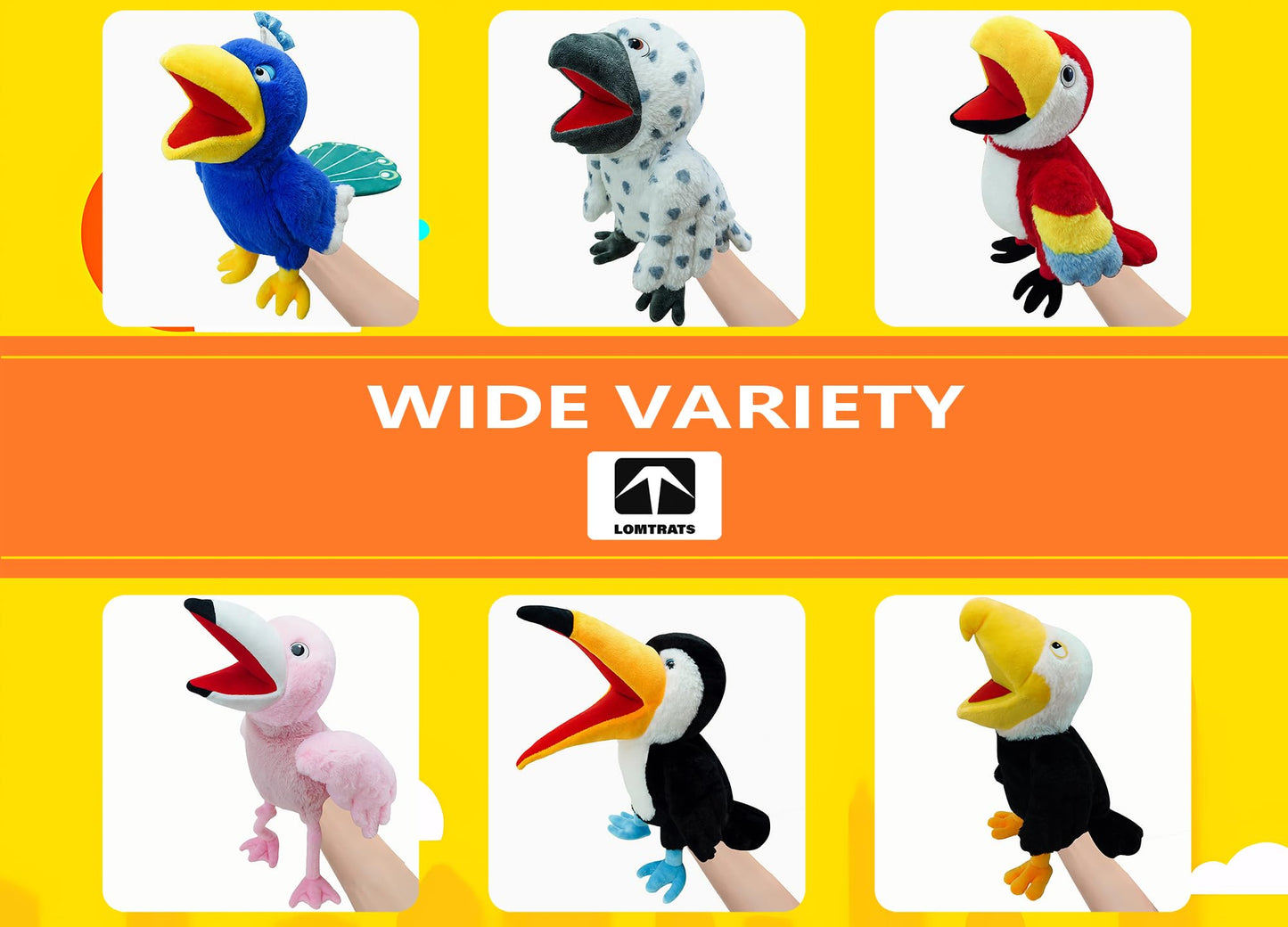 LOMTRATS Birds Hand Puppets for Kids,Toddler Includes Parrots, Peacocks, etc with Movable Open Mouths, Perfect for Storytelling,