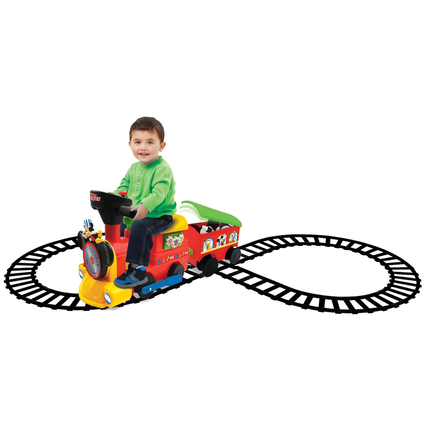 Kiddieland Toys Limited Battery-Powered Mickey Choo, 12 Months To 36 Months With Caboose & Tracks Ride On, Reflecting Colors May Vary ,9.5 X 14.25 X 31.5 Inches