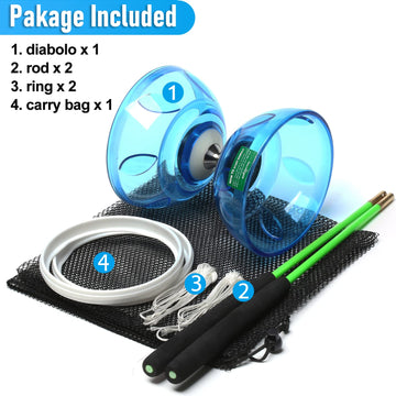 Bodyrhythm Five Bearings Chinese Diabolo Yoyo Set With Fiberglass Sticks, Adjustable Strings For All Ages - Best For Fitness And