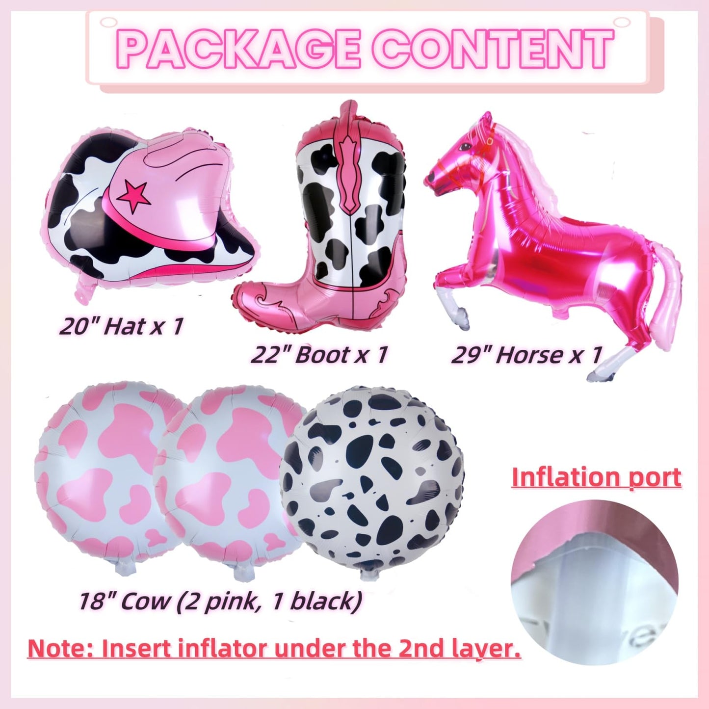 Kwuz Western Cowgirl Balloons Pink Party Decorations, Retro Horse Cowgirl Hat Boot Balloons Girls Western Theme Rodeo Birthday P