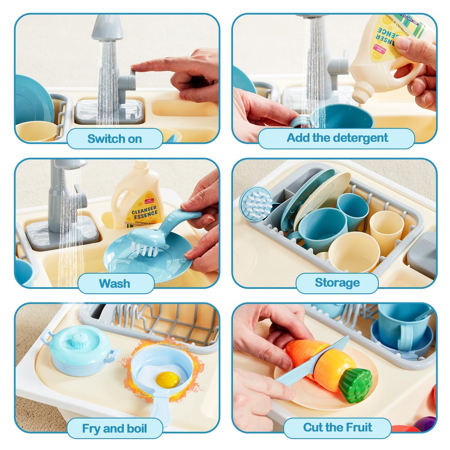 Beright Play Kitchen Sink Toys, Toddler Sink Toys with Upgraded Faucet, Pretend Play Toys Running Water, Perfectly Matched with