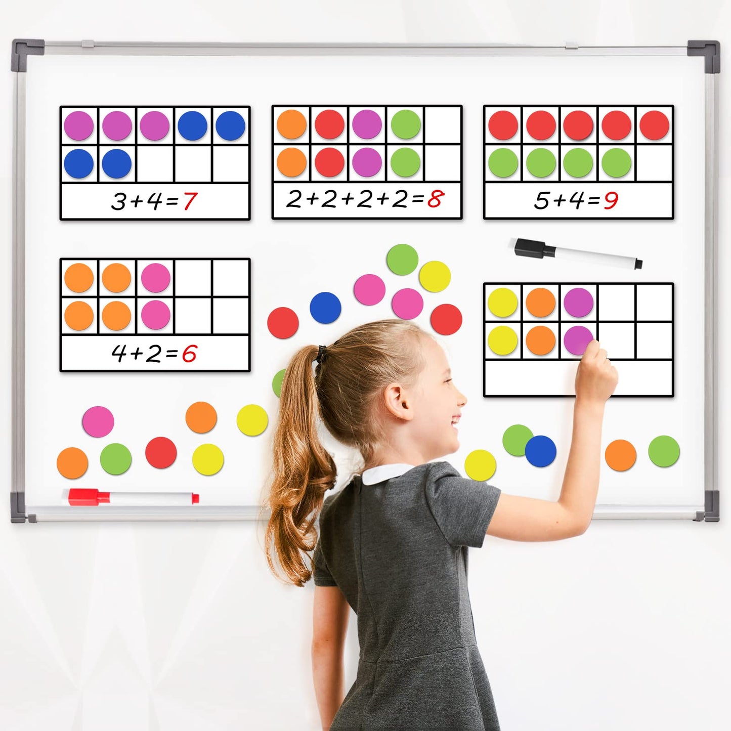 Magnetic Ten-Frame Set - Math Manipulatives Games For Kindergarten Elementary, 6 Ten Frames & 66 Magnetic Math Counters Toys For