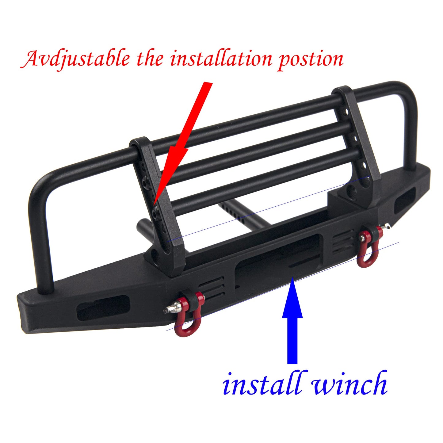 Vgoohobby Aluminum Front Bumper with LED Headlights Tow Hook Compatible with Traxxas TRX-4 TRX4 Axial SCX10 SCX10II 90046 90047