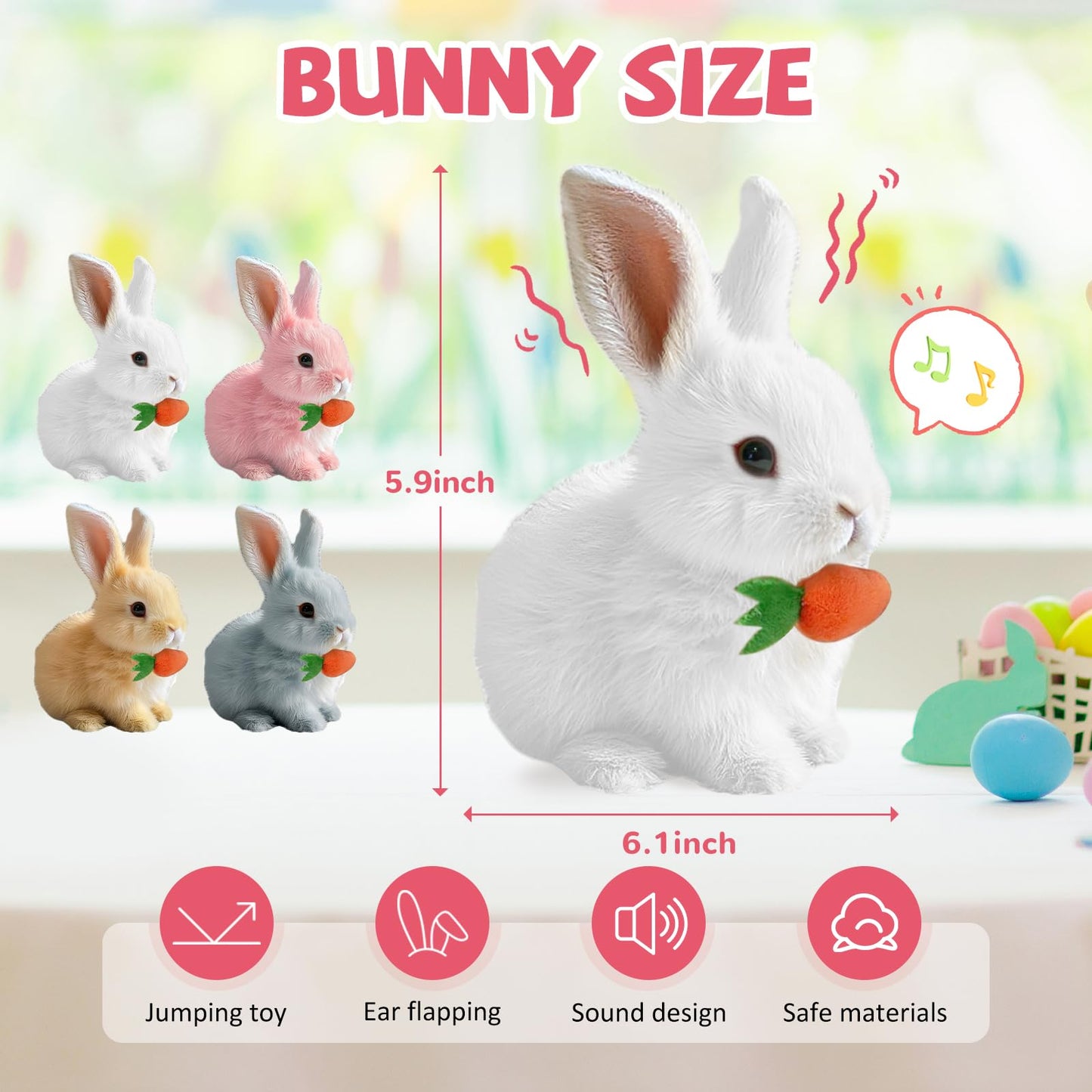 Bunny - Realistic Bunny Toys, 2025 New Plush Hopping Rabbit Toy with Sounds and Movements, Walking Bunny Stuffed Easter Plush In