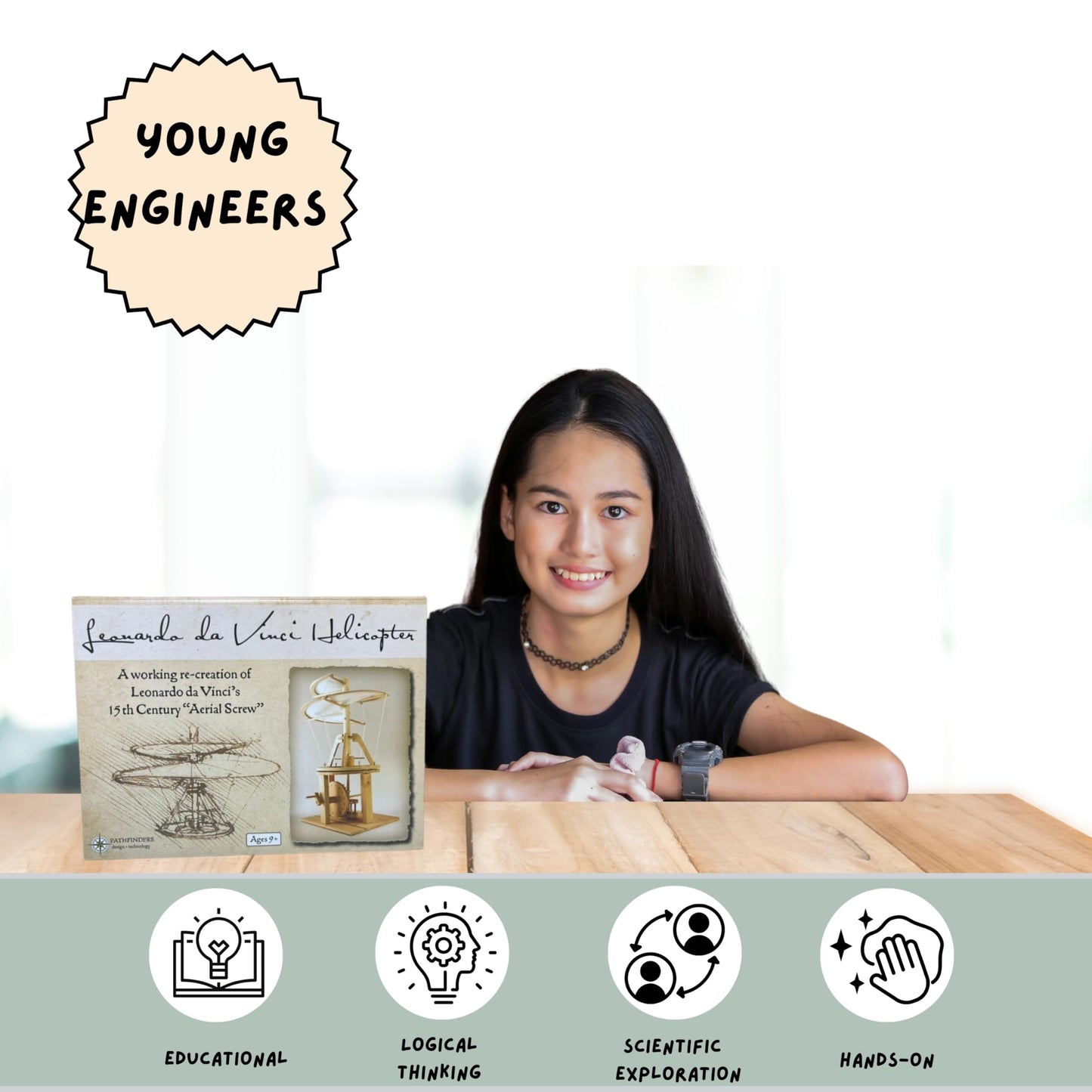 Pathfinders Stem Kit Leonardo Davinci Helicopter Aviation Model Building Kit Educational Toys For Ages 8-13 Engineering Toy For