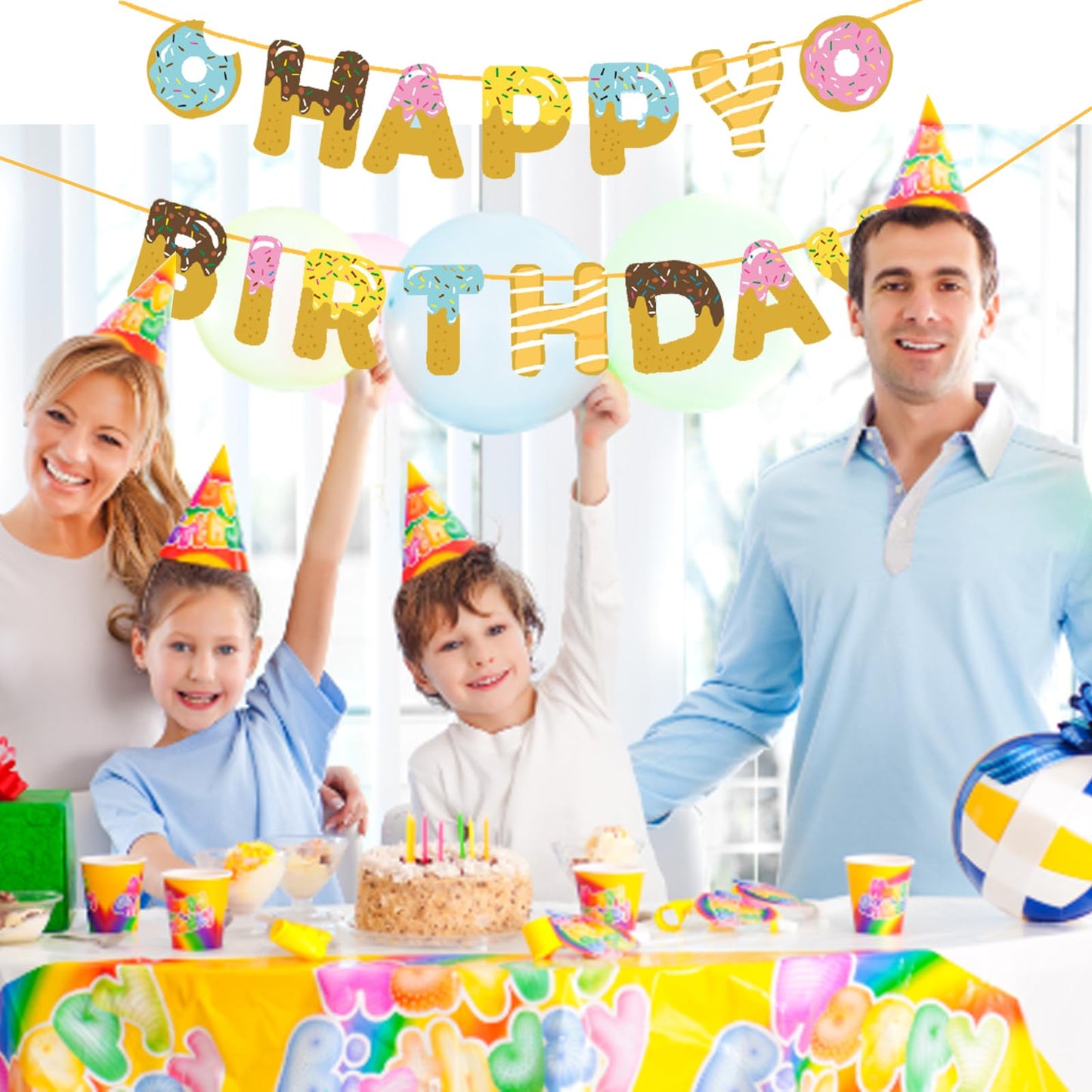 Meetingu Donut Party Supplies, Happy Birthday Banner Donuts Birthday Decorations, For Kids Birthday Donut Happy Birthday Banner,