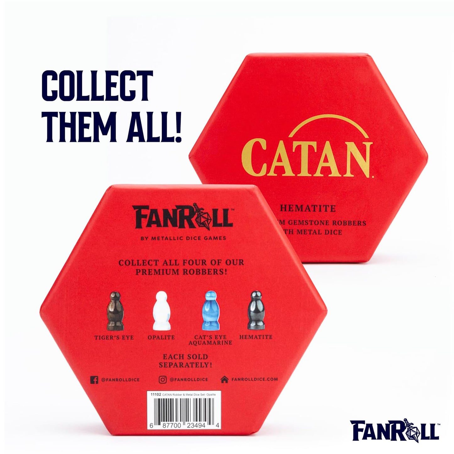 FanRoll Compatible with Catan Premium Robber & Metal Dice Set, Hematite