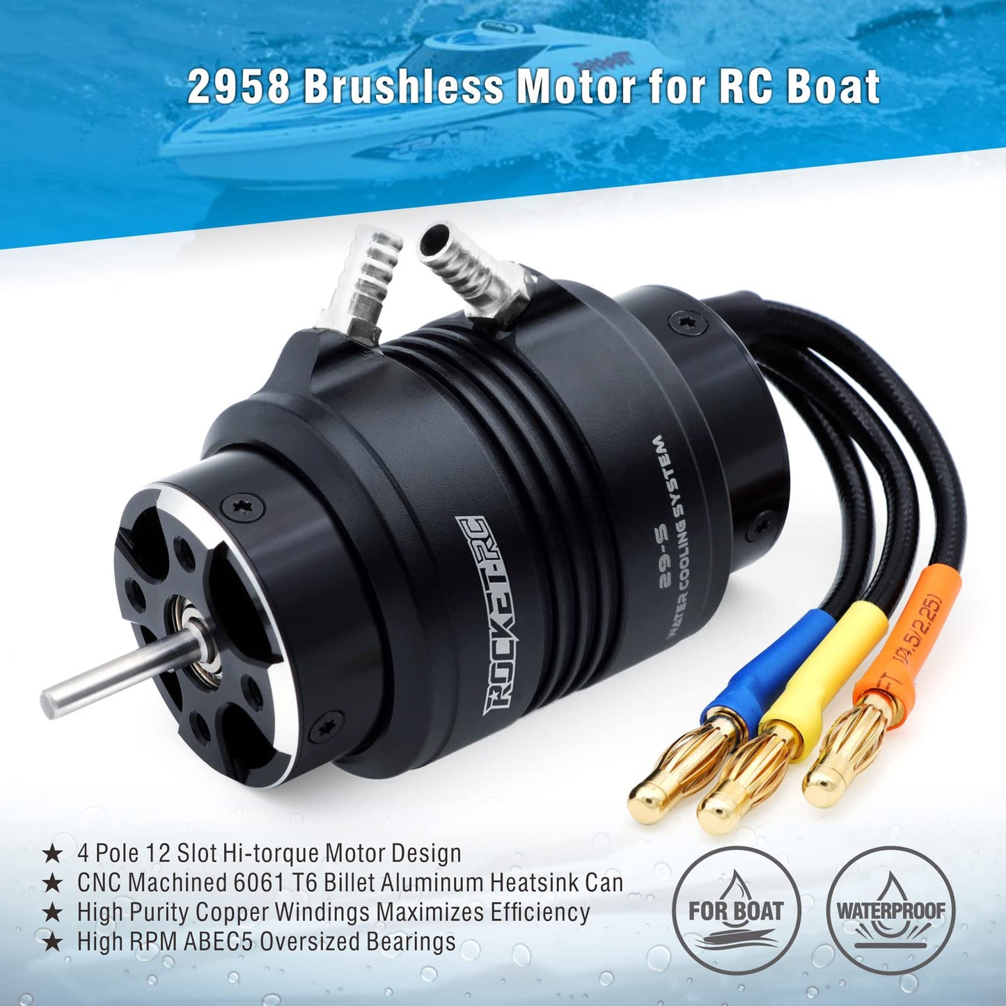 Surpass Hobby 2958 4480Kv Brushless Motor Shaft 3.175Mm With Water Cooling Jacket For Rc Boat(4480Kv)
