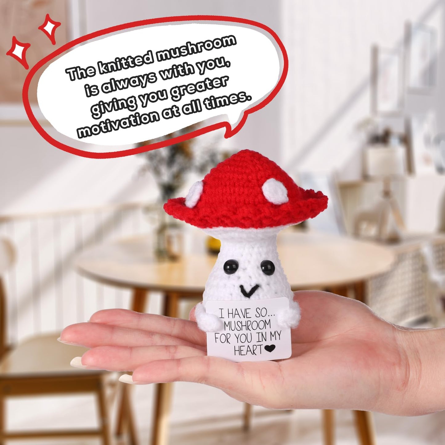 Funny Positive Mushroom, 3.93In Creative Cute Emotional Support Knitted Wool Potato Doll With Inspirational Card Mushroom Nuggets Crochet Lucky Gift For Plush Birthday Party Decoration Encouragement