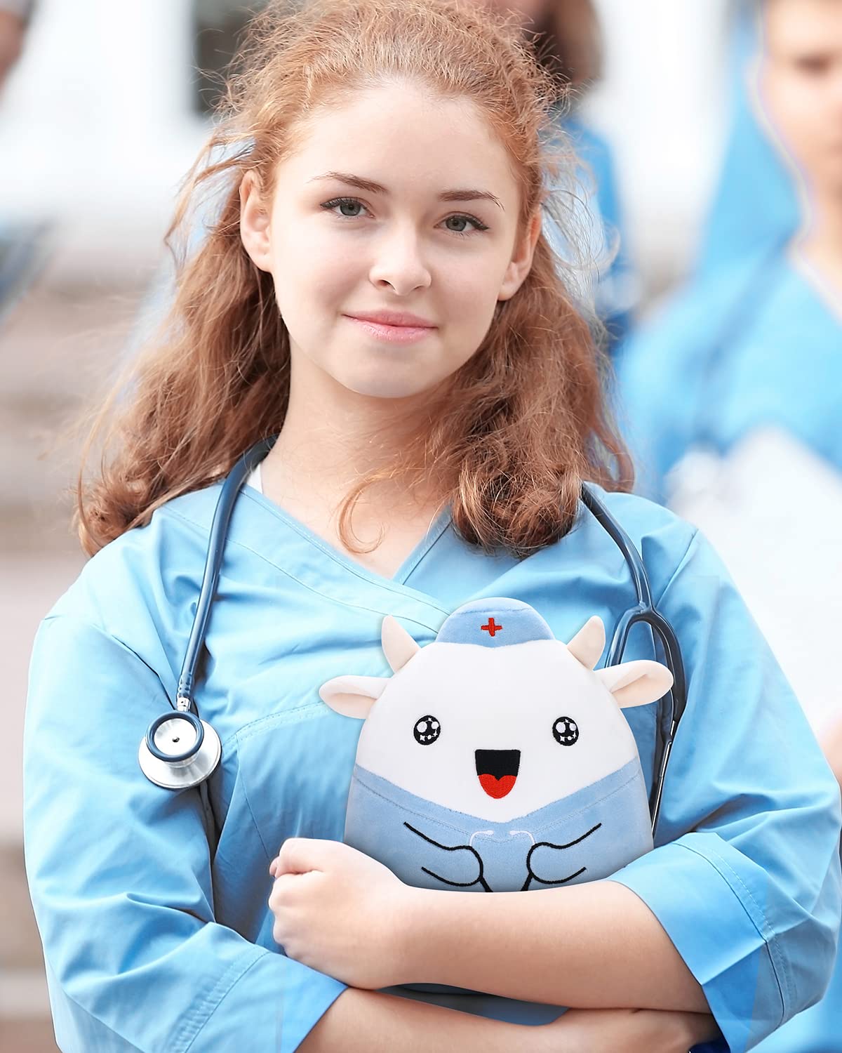 refavor Nurse Cow Stuffed Animal - 8 Navy Plush Toy for RN Gifts, Graduation, Nursing Students, Soft Cow Plushies, Bell Color