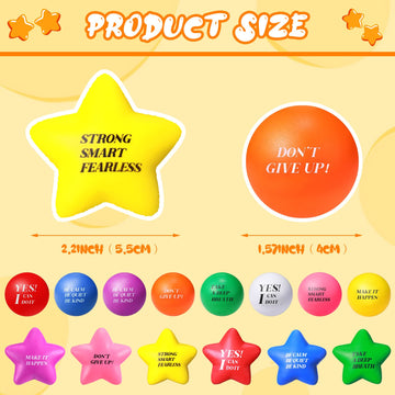 140 Pcs Motivational Stress Balls Quotes Relief Star Shape Anger Management Colorful Hand Excerise Foam Balls for Anxiety Tensio