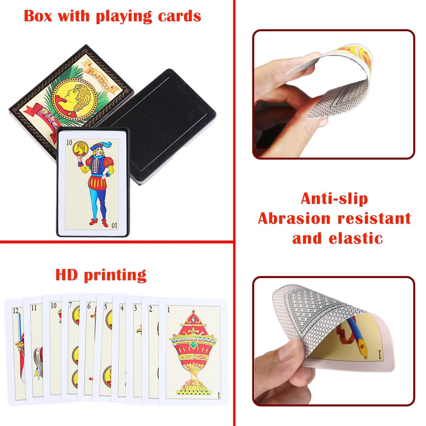 Cdbxra 2 Decks Spanish Playing Cards Cartas Españolas, Baraja Española, Briscas Cards Puerto Rico, Mexican Playing Cards, Plastic Spanish Cards, Barajas Espanolas Plasticas(With Playing Card Boxes)