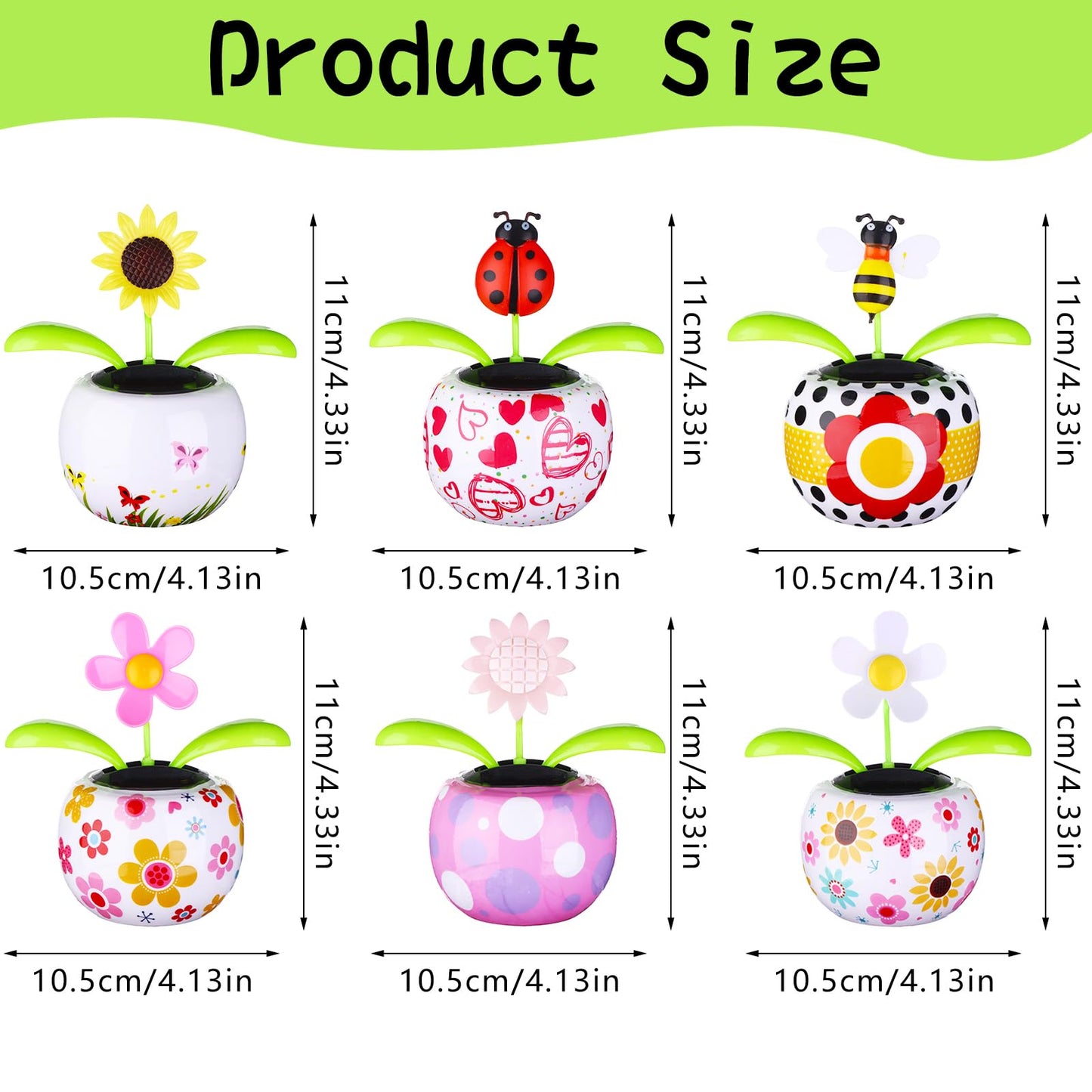 6 Solar Dancing Bee Toy Solar Powered Dancing Sun Flower In Colorful Pots Swinging Ladybug Shape Flip Flap Animated Bobblehead Dancer Window Sunflower Sun Catcher Car Dashboard Decor