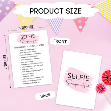 Zedev Birthday Party Game - Selfie Scavenger Hunt, Girl Birthday Party Activity Favor, Set Of 20 Games Cards, Birthday Supplies,
