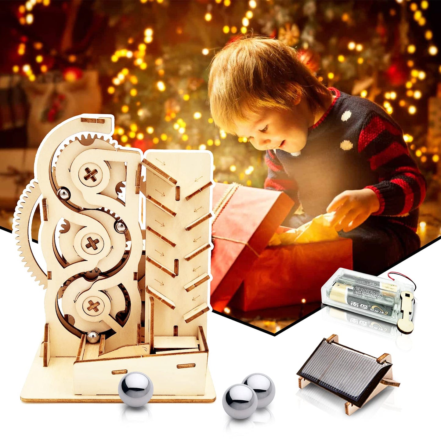 Solar 3D Wooden Puzzle Marble Run DIY Model Kit Craft Sets Educational Wood Mechanical Building Toys STEM Science Experiments Projects Birthday Gift for mature-themed Men Kids Age 8 10 12 14+