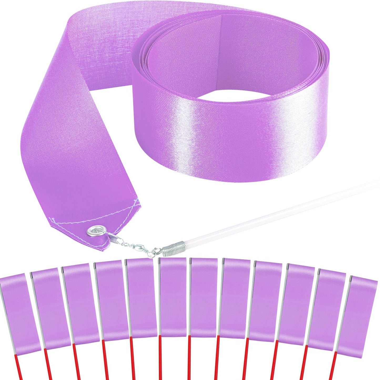 Hiunicorn 12Pcs Light Purple Dance Ribbons Streamer For Kids Ballerina Gymnastics Birthday Party Favors Decoration Supplies, Ribbon Baton Twirling Dance Wands For Girls