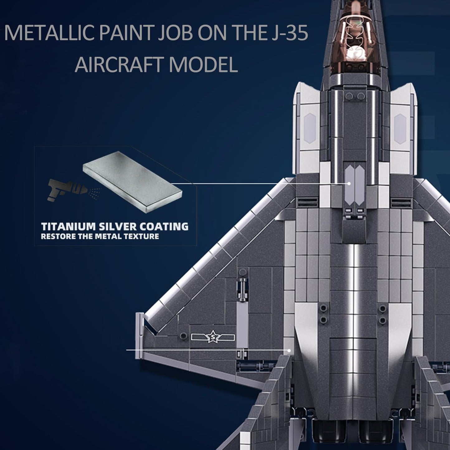 Tarcury J-35 Fighter Aircraft Building Kit - 1:44 Scale, 838 Pcs Military Army Toy Set With 1 Toy Soldier & Display Stand - Idea