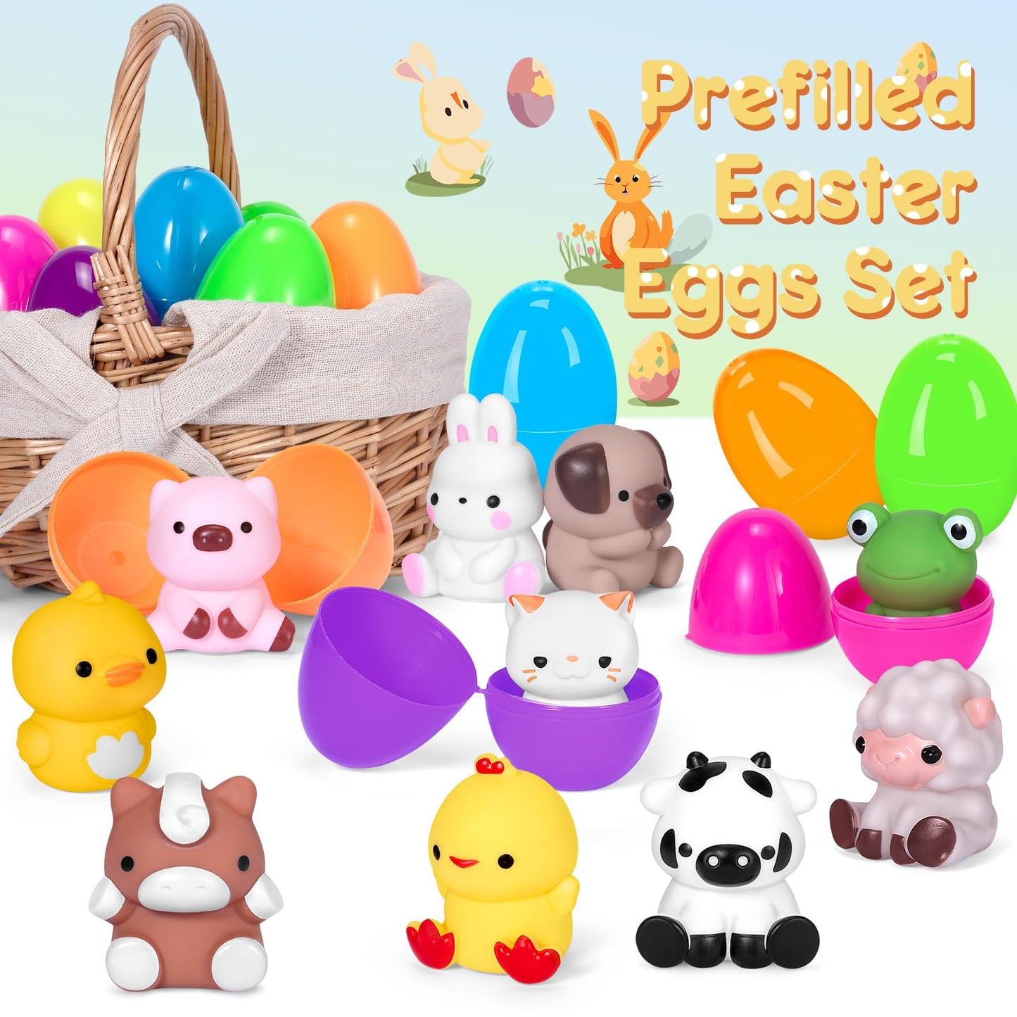10 Pcs Prefilled Easter Eggs With Animal Finger Puppets Toys Easter Basket Stuffers Fillers For Toddlers, Classroom Prize Suppli