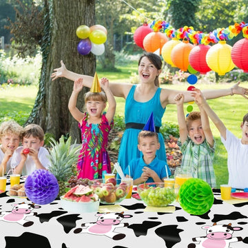 4 Pcs Cow Print Plastic Tablecloth, Farm Animal Themed Parties Tablecovers For Cow Theme Birthday Party Supplies, Black And Whit
