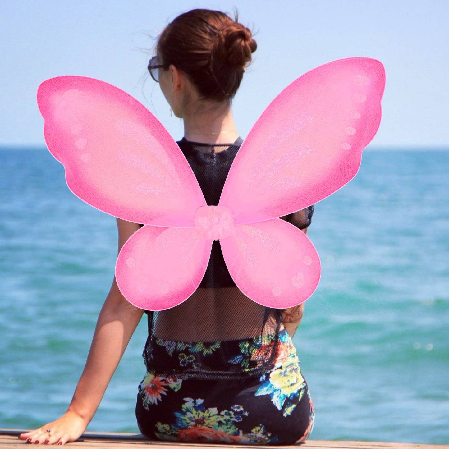 Nenmatte Fairy Girls Wings,Girls Butterfly Wing For Birhday Party,Sparkle Angel Wings Halloween Costume Dress Up For Kids Women