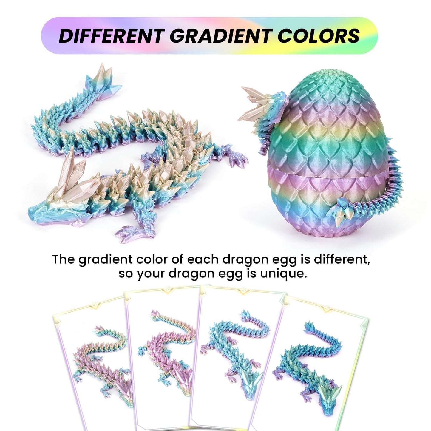 3D Printed Dragon Egg, Easter Mystery Crystal Dragon Egg Fidget Toys Surprise, Mythical Dragon Eggs With Dragon Inside, Easter Basket Stuffers Filled Easter Eggs Toy For Kids (Rainbow Color)
