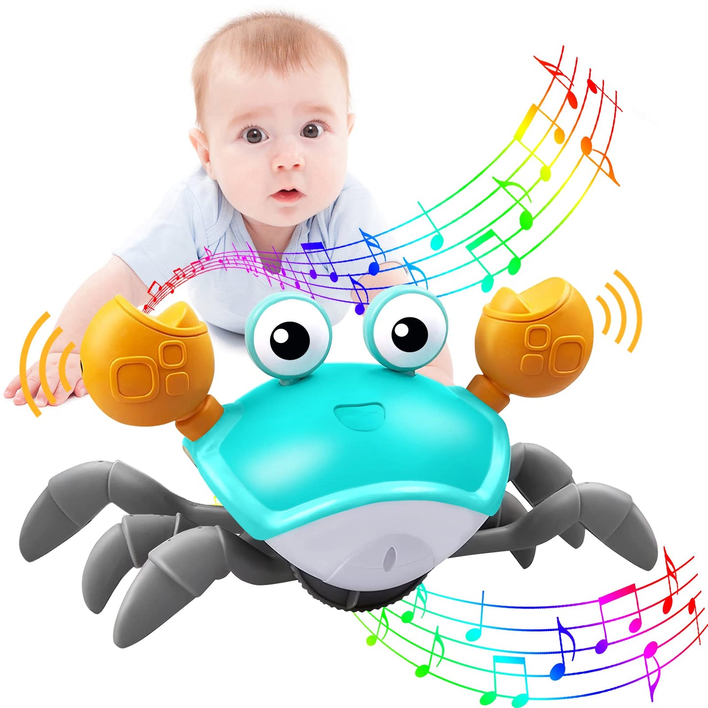 Plnmlls Crawling Crab Baby Toy,Tummy Time Baby Toys Build In Rechargeable Battery With Music And Led Light Will Automatically Avoid Obstacles For Toddler Interactive Development Toy