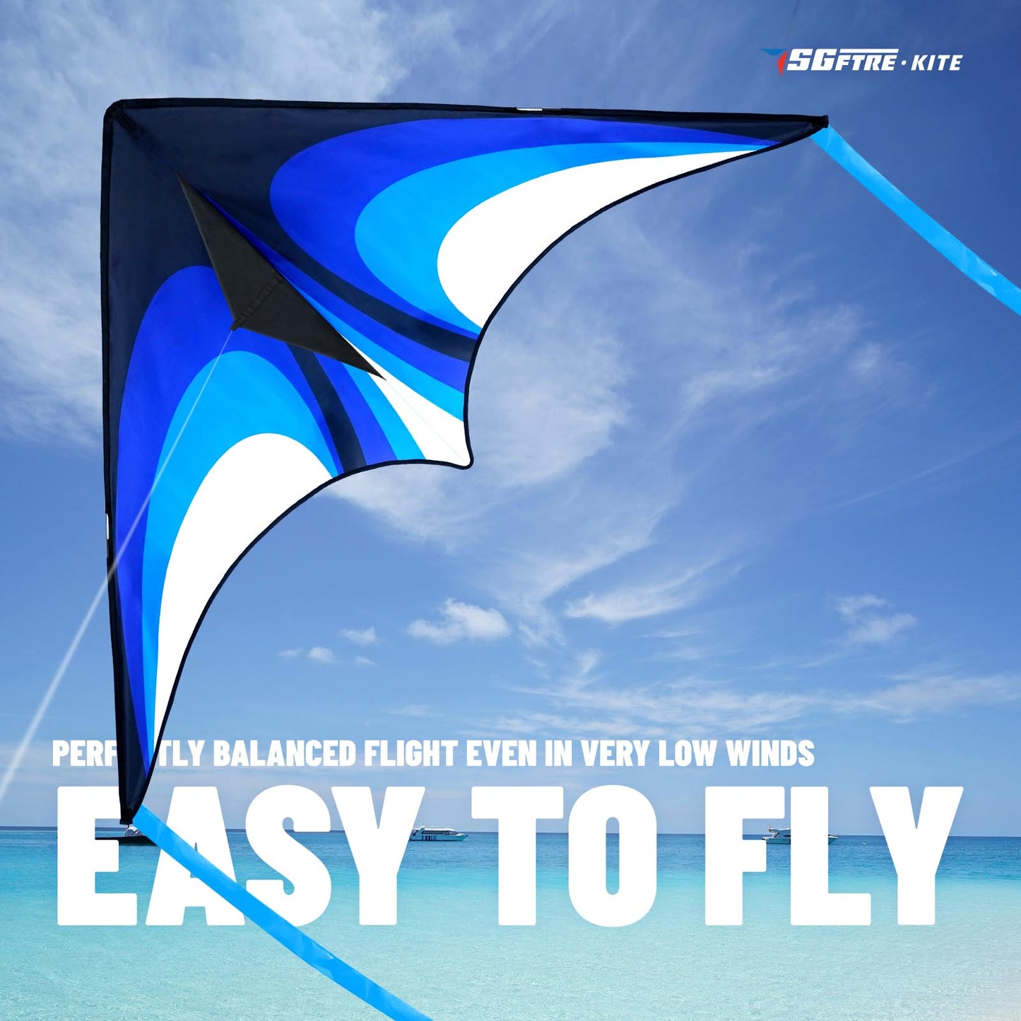 SGftre Blue Delta Kite Easy to Fly Beach Trip Outdoor Games Single Line String with Tail Easy Flying Colorful Life 3D Delta Huge Kite for Kid and mature-themed