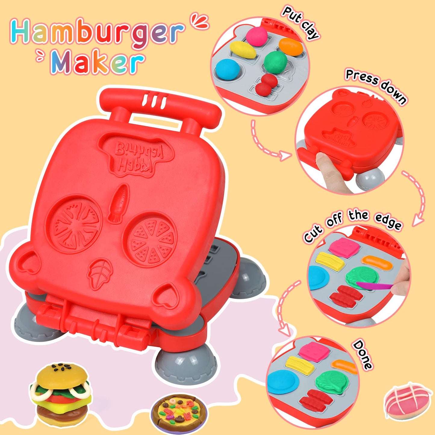 Toys Series 4 in 1 Color Dough Set for Kids 2-4 4-8 Play Kitchen 59Pcs Ice Cream Slime Tools Accessories Kit Playset Noodle Hamb