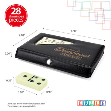 ERLLE - enhanced Double 6 Dominoes Set Classic Domino Game with Vinyl Case Tiles for mature-themeds & Kids Mexican Train & Family Game Night