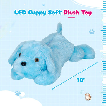 Wewill 18'' Light Up Puppy Stuffed Animal Creative Night Light Lovely Led Dog Glow Soft Plush Toy Gifts For Kids On Christmas Birthday Valentines Festivals, Blue