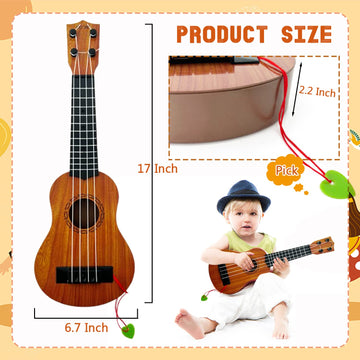 Xilanhhaa Kids Toy Ukulele Guitar - 17" Mini 4-String Educational Musical Instrument for Toddlers - Brown