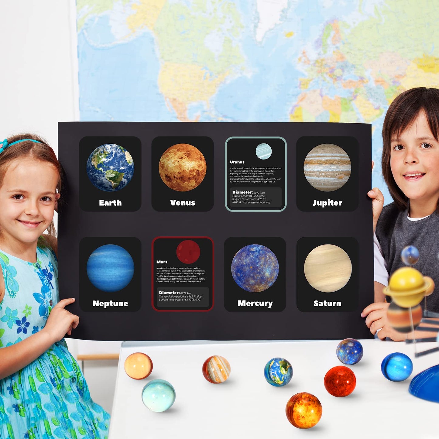Pllieay 16Pcs Solar System For Kids, Solar System Planets Toys - Eight Planets Bouncy Balls+Planetary Flashcards For Kids Party Favors, Educational Space Toys