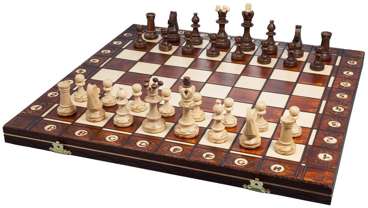 Handmade European Wooden Chess Set With 16 Inch Board And Hand Carved Chess Pieces