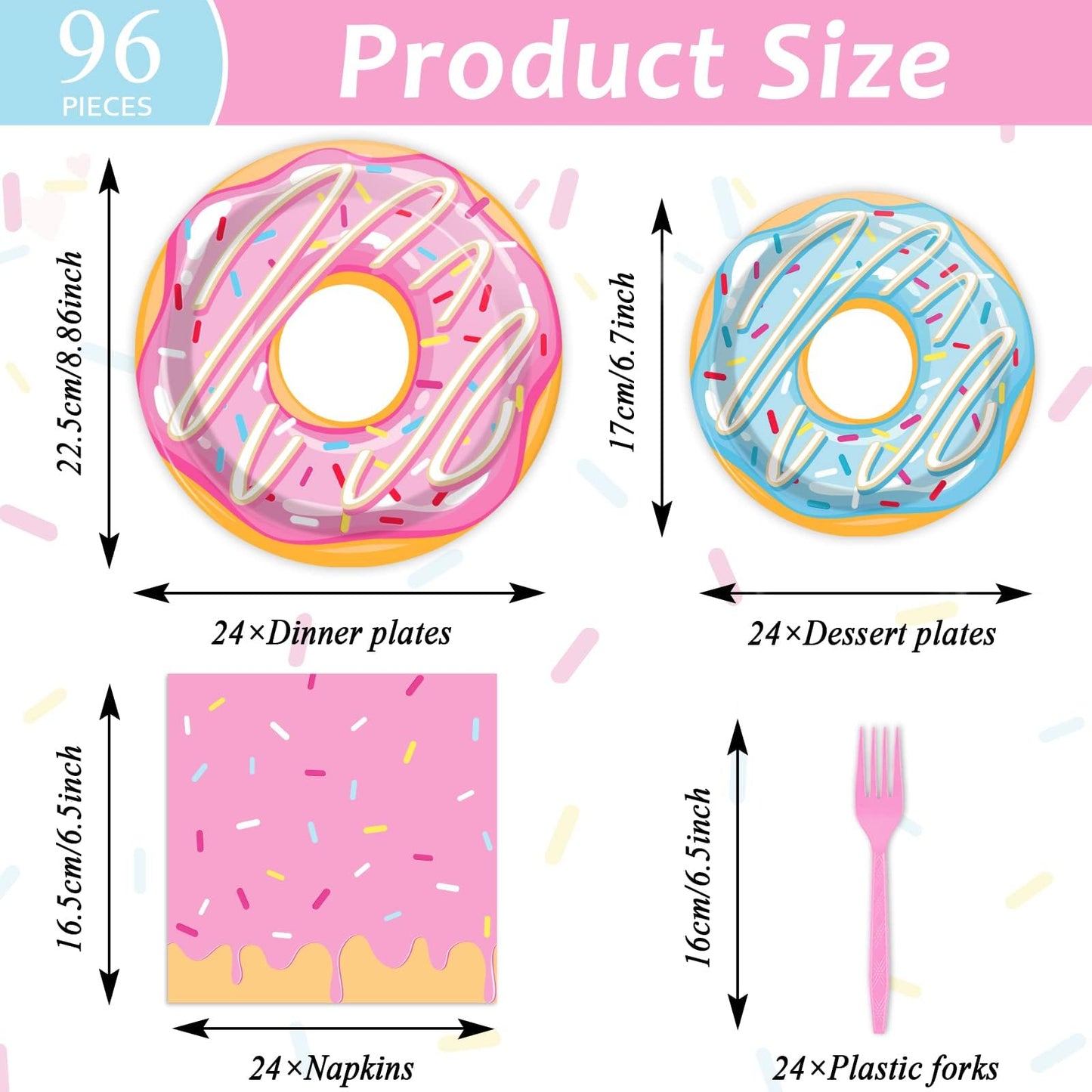 Tevxj 96Pcs Donut Themed Birthday Tableware Set Donuts Pink Dinnerware Disposable Plates Sweet Party Plates Napkins Forks For Baby Shower Party Decorations Supplies 24 Guests