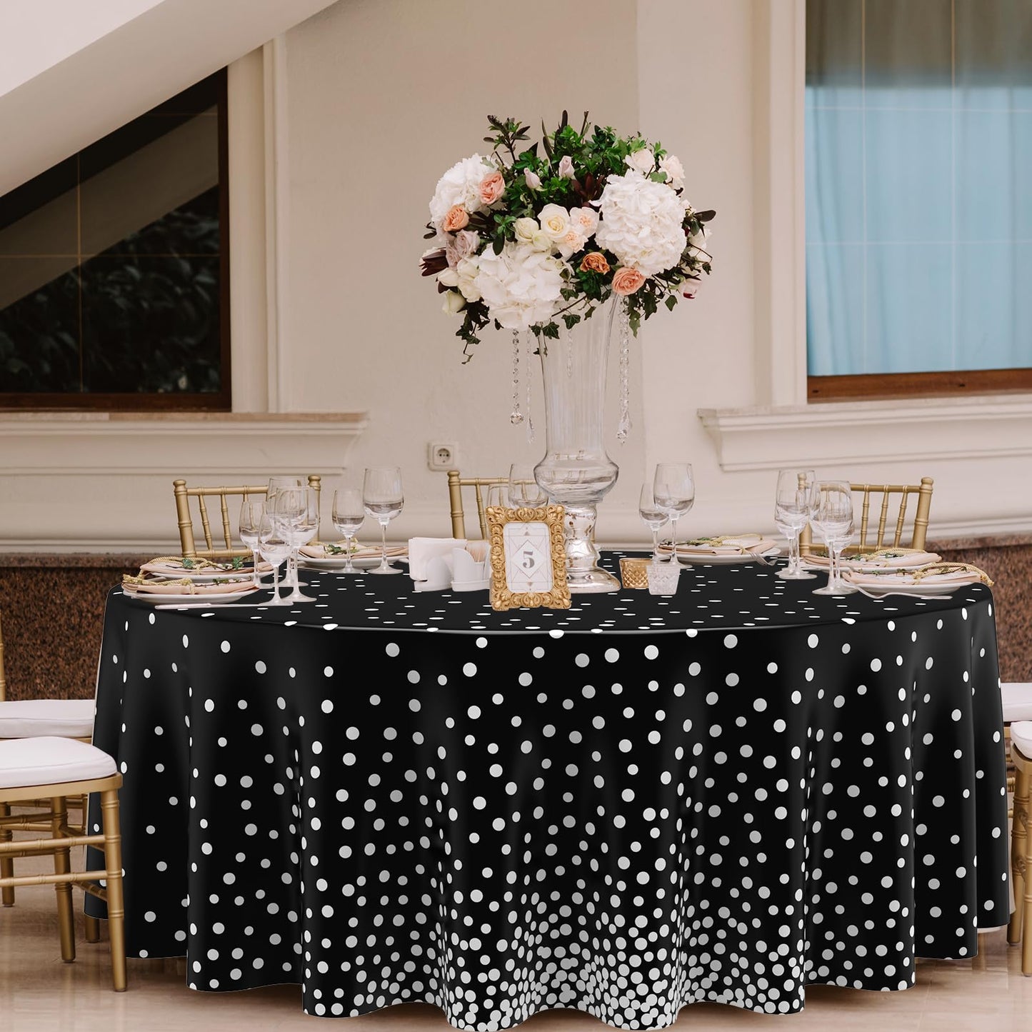 Newwiee 3 Pcs Round Dot Tablecloth 84 Inch Plastic Table Cover Dots Confetti Tablecloths for Halloween Fall Thansgiving Wedding