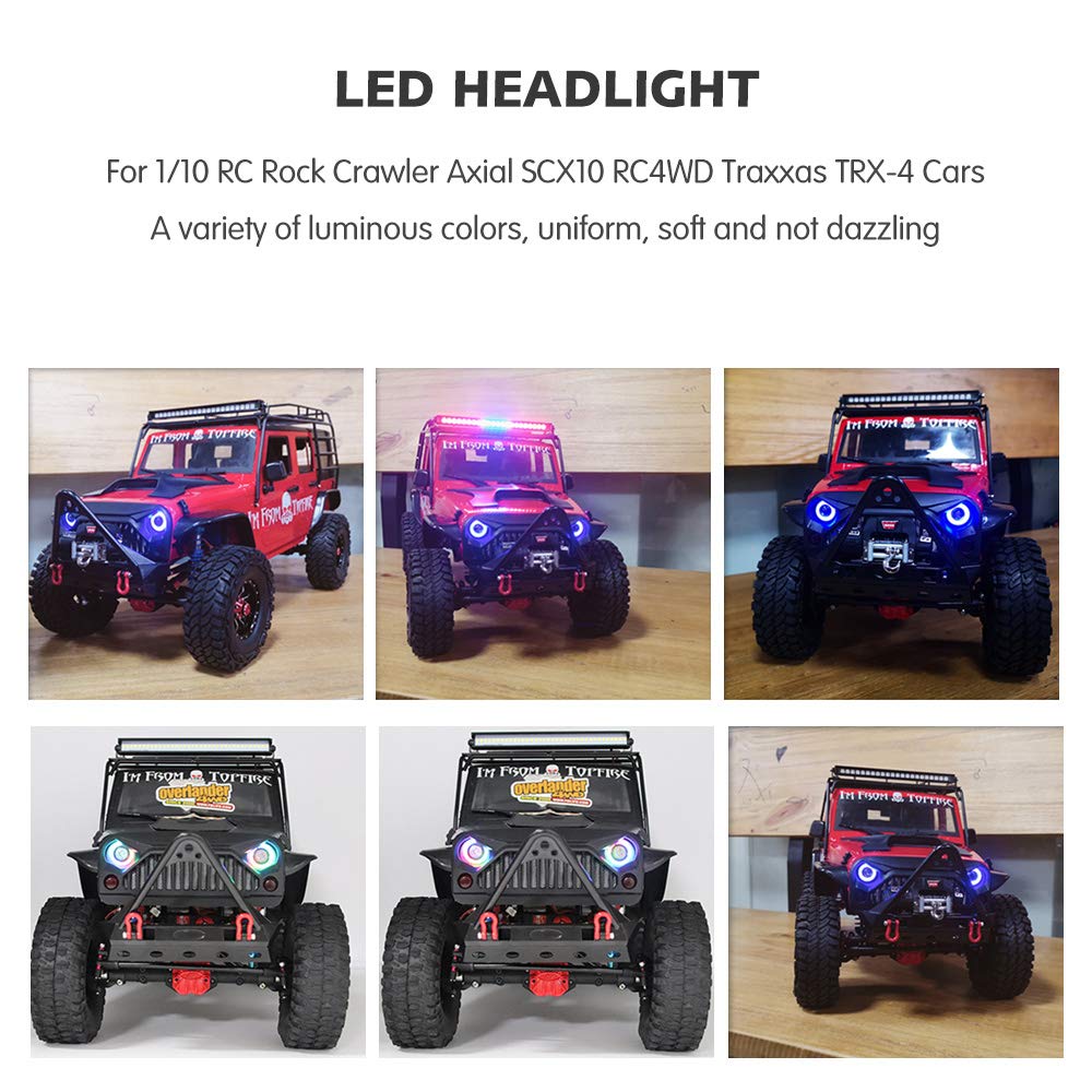 GLOBACT OGRC RC LED Light Kit Headlights Angel Eyes with 12 Modes for Traxxas TRX-4 Axial SCX10 RC4WD 1/10 RC Rock Crawler Car A