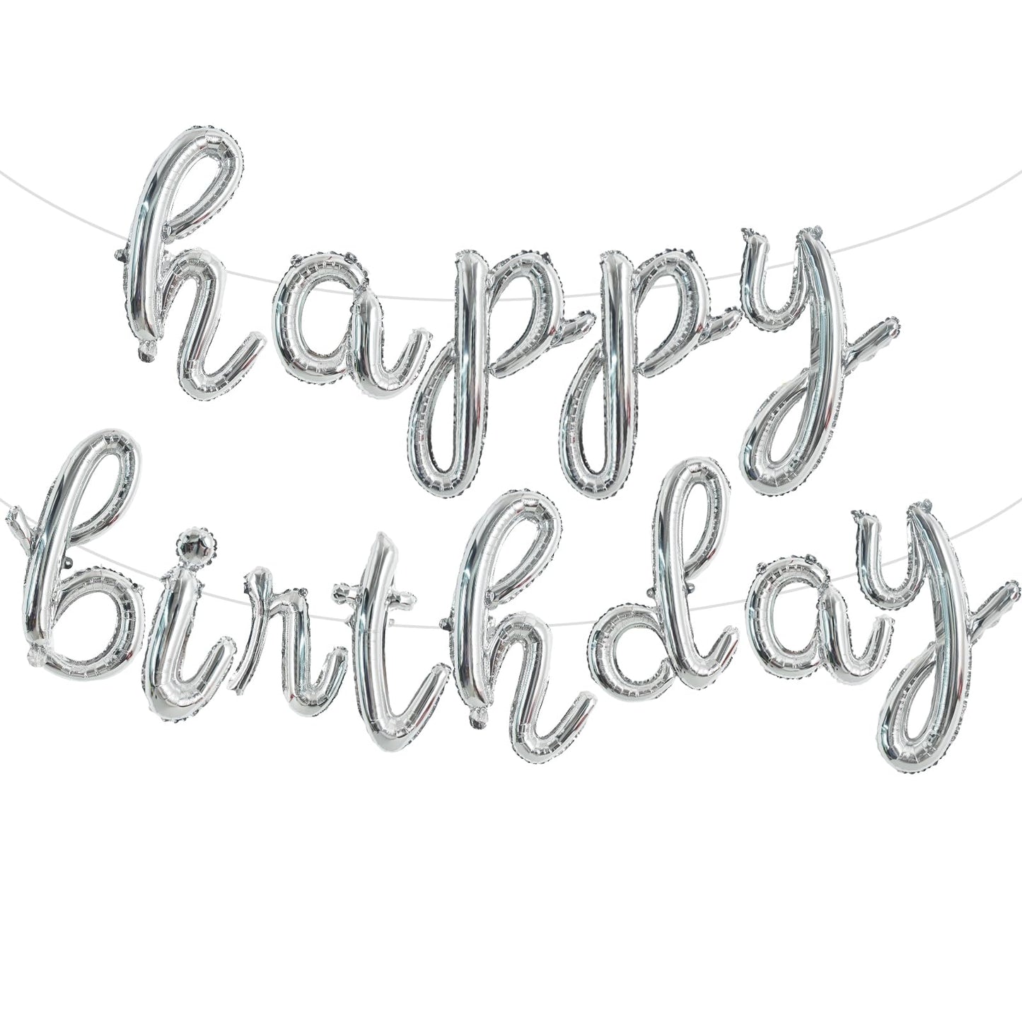 Toniful Silver Happy Birthday Balloons Banner,Cursive Happy Birthday Balloons Silver Birthday Decorations Silver Mylar Foil Birt