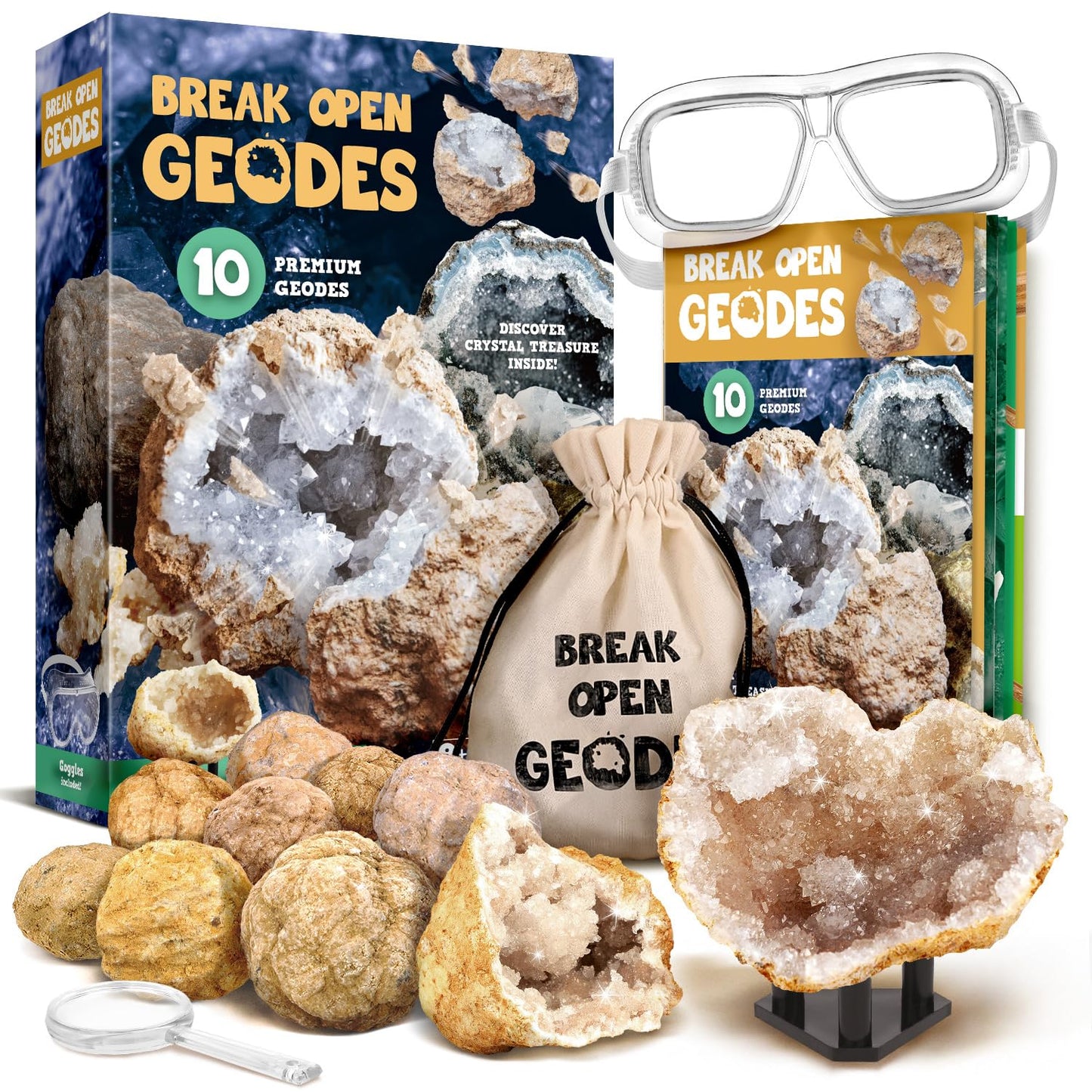 Xxtoys Break Open 10 Premium Geodes With Crystals - Great Stem Science Gift For Mineralogy & Geology Enthusiasts Of Boys And Gir