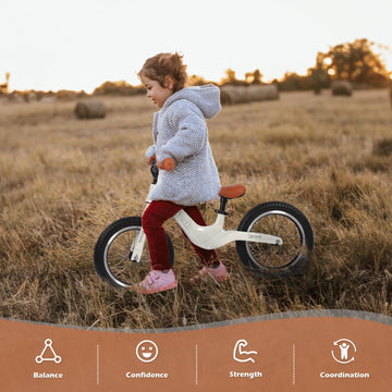 14' Kids Balance Bike For 3,4,5,6 Year Old Boys And Girls, Air Tires With Magnesium Alloy Frame, Lightweight No Pedal Toddler Training Bicycle (White)